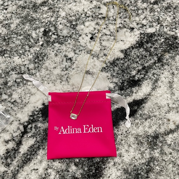 Adina Eden Pave Outlined Baguette Solitaire Pendant Necklace - Picture 7 of 8